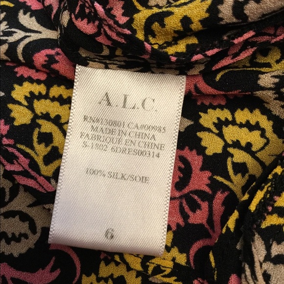 A L C Womens Silk Dress Asymmetrical Hem Colorful Floral Print Size 6 - Picture 8 of 8
